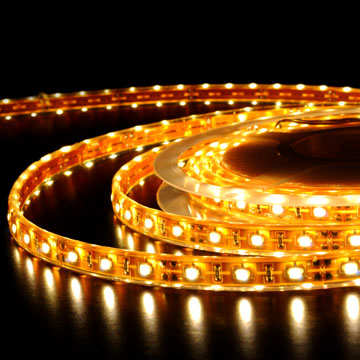 3528 SMD LED soft strips are a type of commonly used decorative lighting application that use LED as light source, FPC circuit board as carrier, series connected with current limiting resistors. 