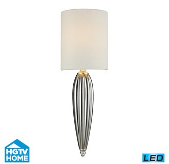 ELK Lighting 46030/1-LED HGTV Home Martique Single-Light LED Wall Sconce with Textured White Linen Shade, in Silver Leaf Finish