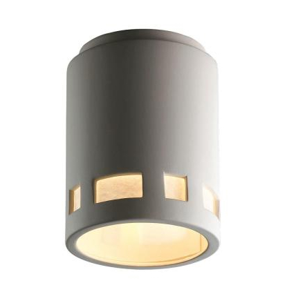 Outdoor Cylinder Prairie Window Ceramic Bisque LED Flush Mount