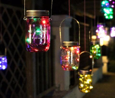 Solar Power Hanging Glass Jar Lamp 8-LED Beads Garden Light