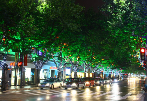 The eastern section of Huaihai Middle Road in Huangpu District, Shanghai, has been revitalized with tree lights