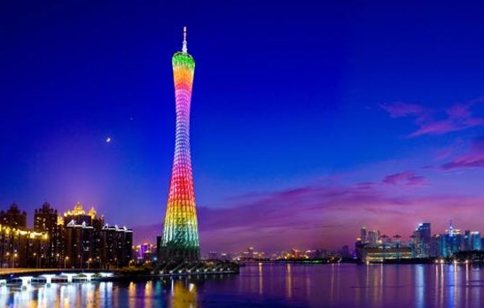 How is the facade lighting of Guangzhou East Tower created?