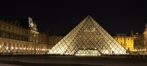 LED lamps illuminate the Louvre pyramid
