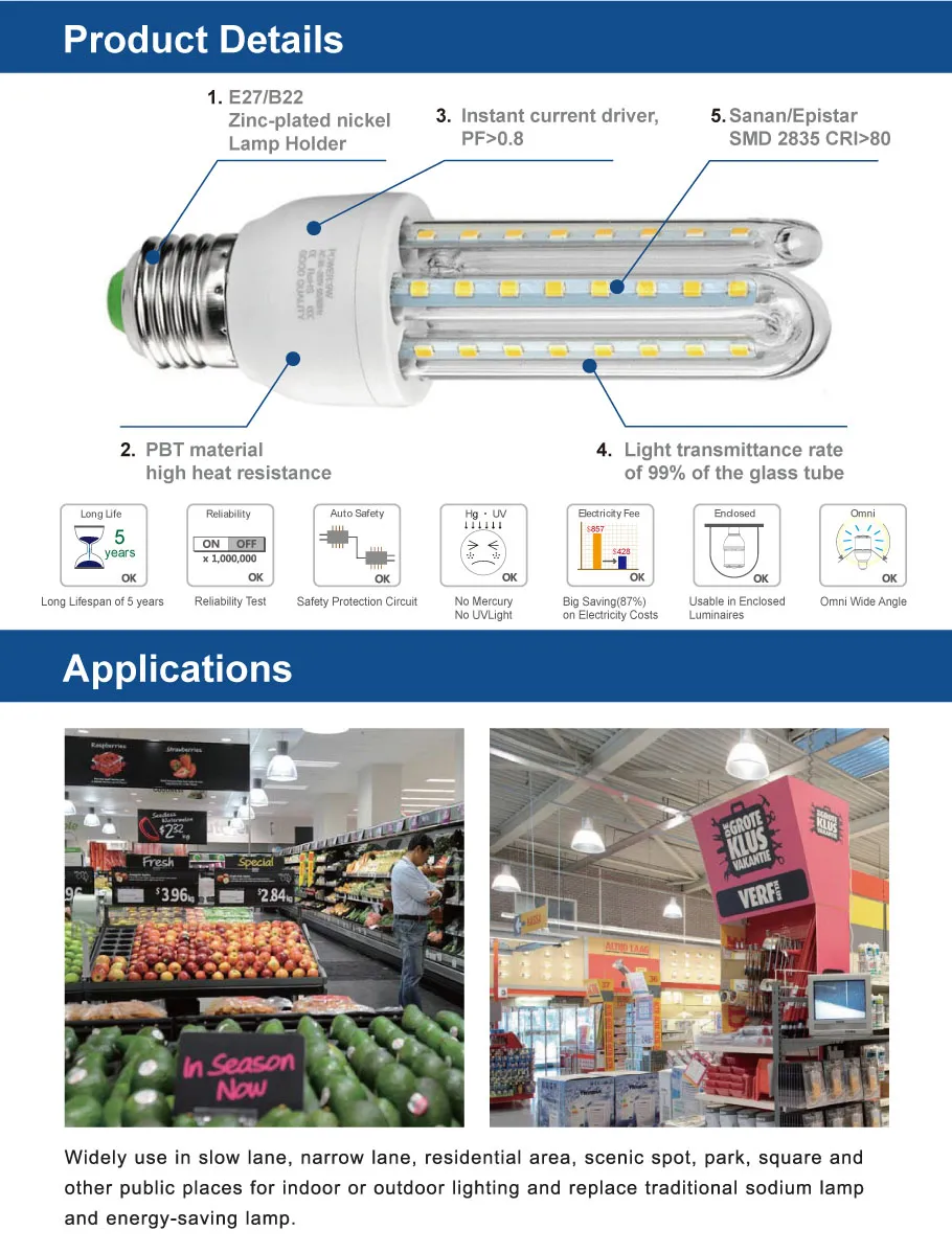 U-Shaped LED Corn Light, LED Energy Saving Lamp