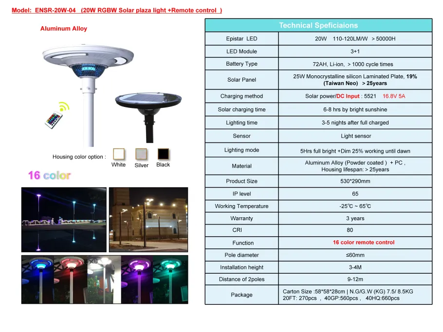 Integrated UFO Solar Led Plaza Lights