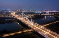 Bridges along the Xiangshui River in Nanjing's southern new town are officially lit