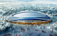 The "Ice Ribbon" of the National Speed Skating Hall, the iconic venue of the Beijing Winter Olympics, lights up